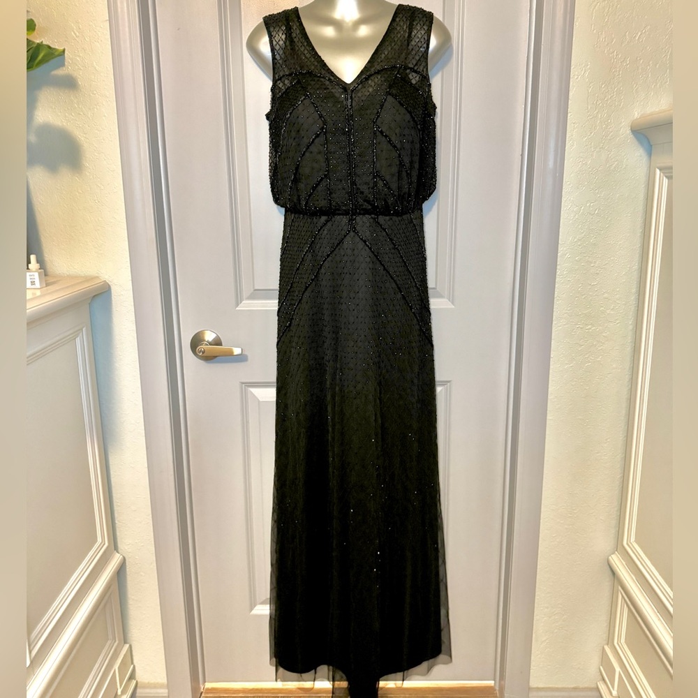 Aidan Mattox size 8 black beaded long maxi evening gown